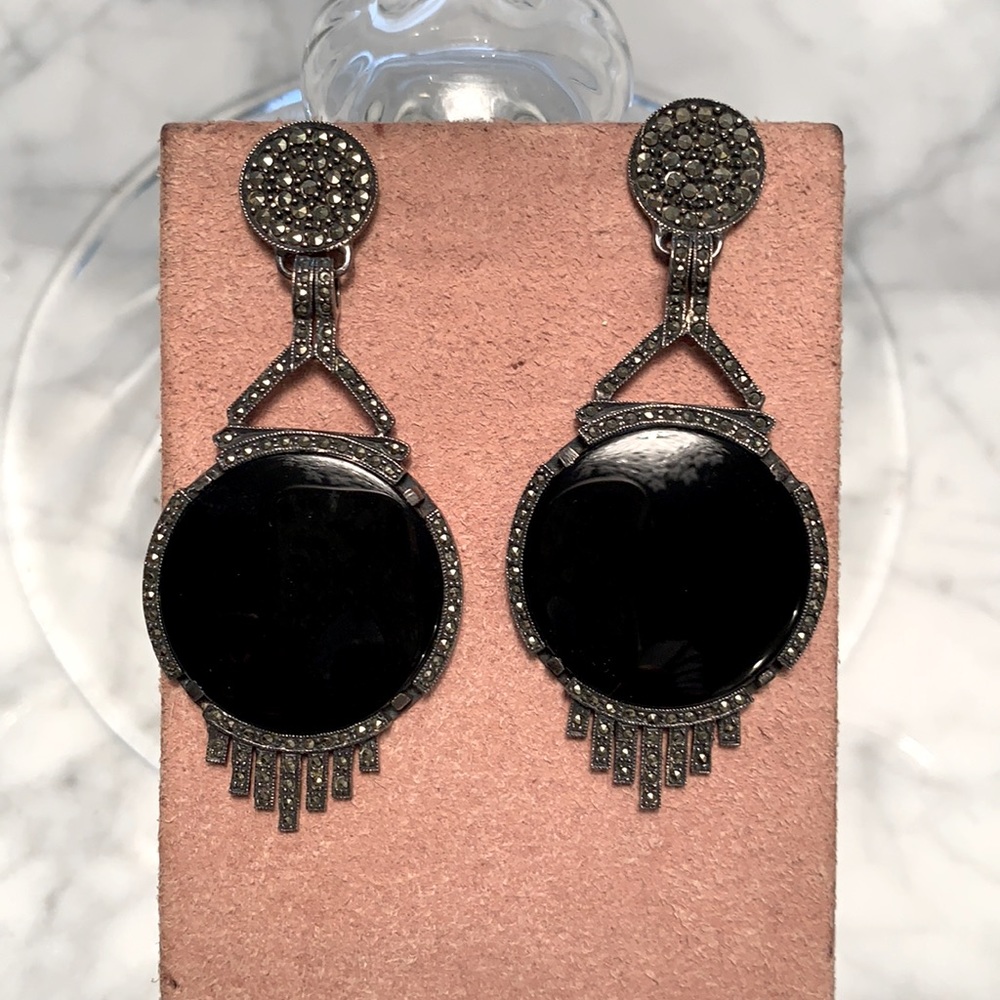 Black Onyx Marquisite sterling silver earrings